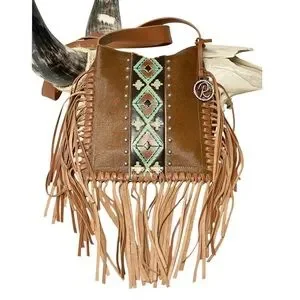 NEW Raviani Brown Cowhide Fringe Leather Crossbody